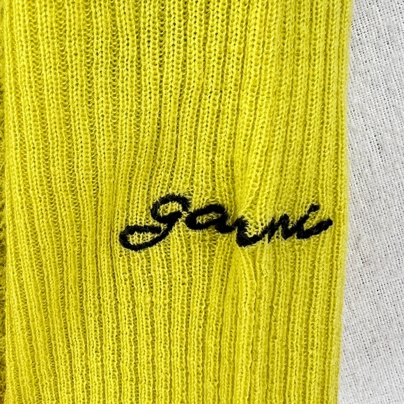 GANNI Tender Shoots Merino Lace Top Women XS Scoop Yellow Green Knit Sweater Top - Picture 13 of 16